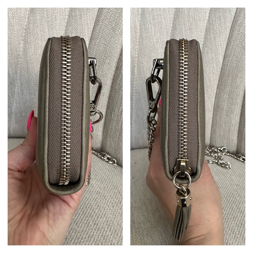 💯 GUCCI GG Disco Tan Grey Monogram Zippered Wallet on Chain w/ auth cert - Picture 6 of 12